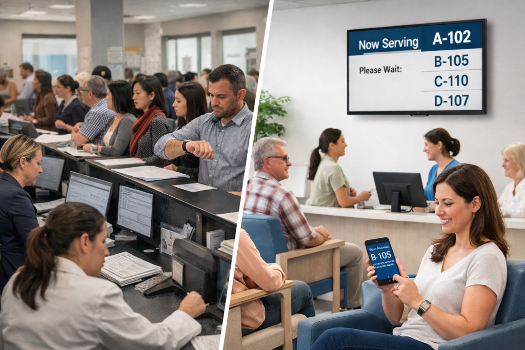 Digital queue management improving patient waiting experience in reception