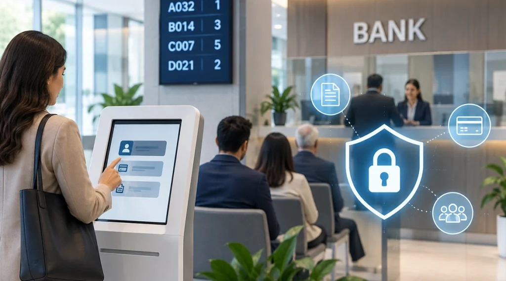 A Women standing in teller in Bank